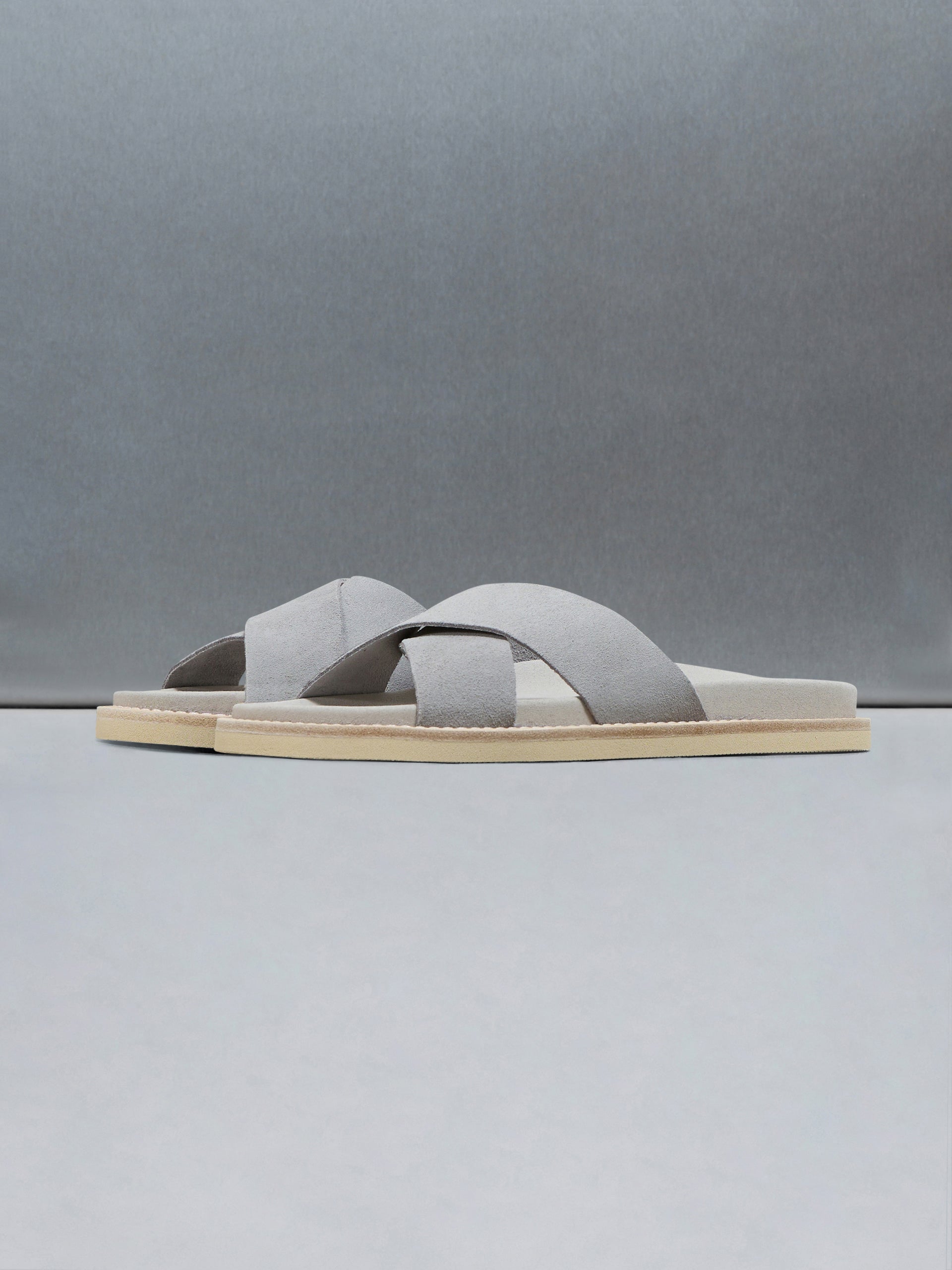 Suede Crossover Slides in Grey
