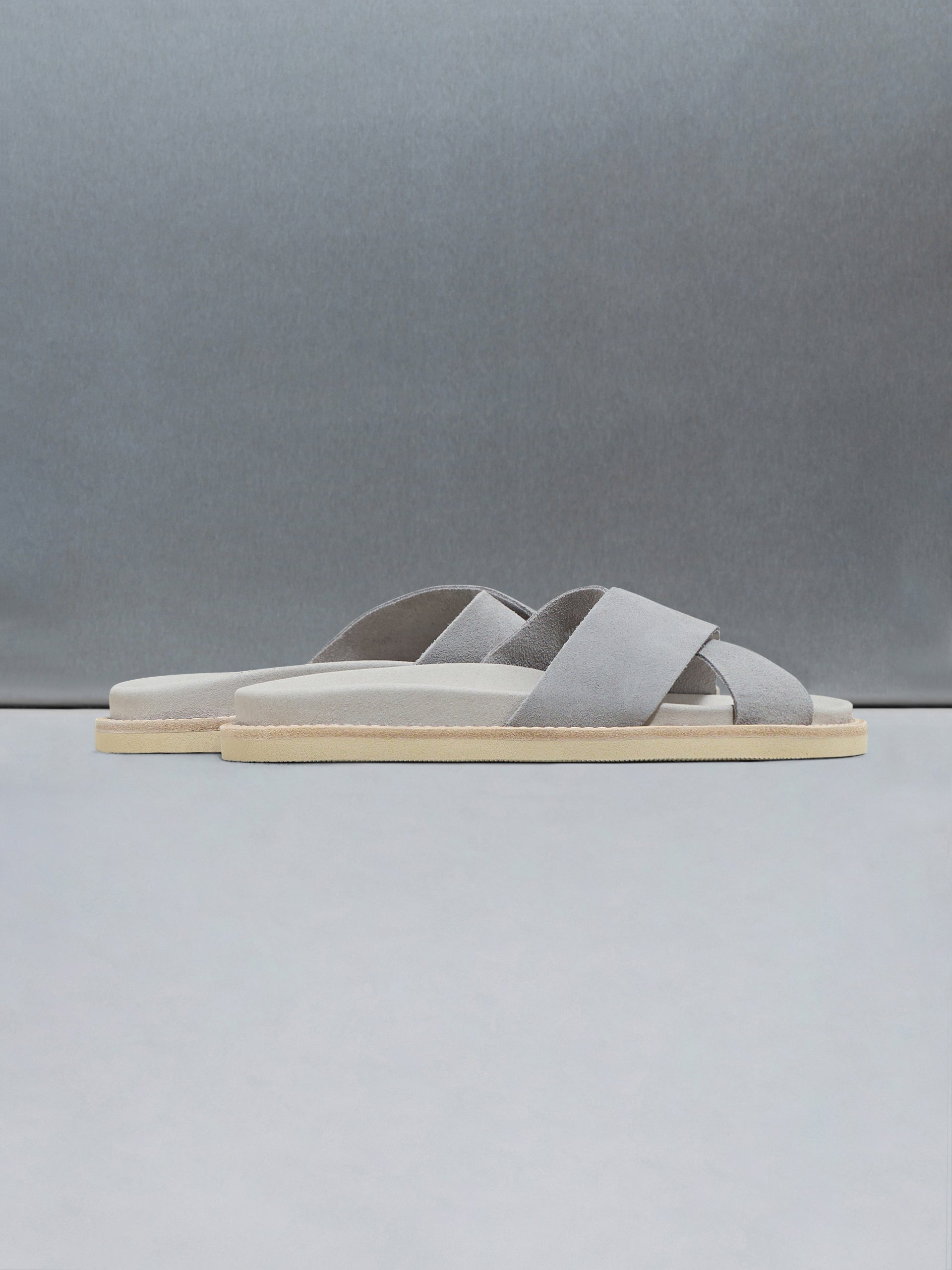 Suede Crossover Slides in Grey