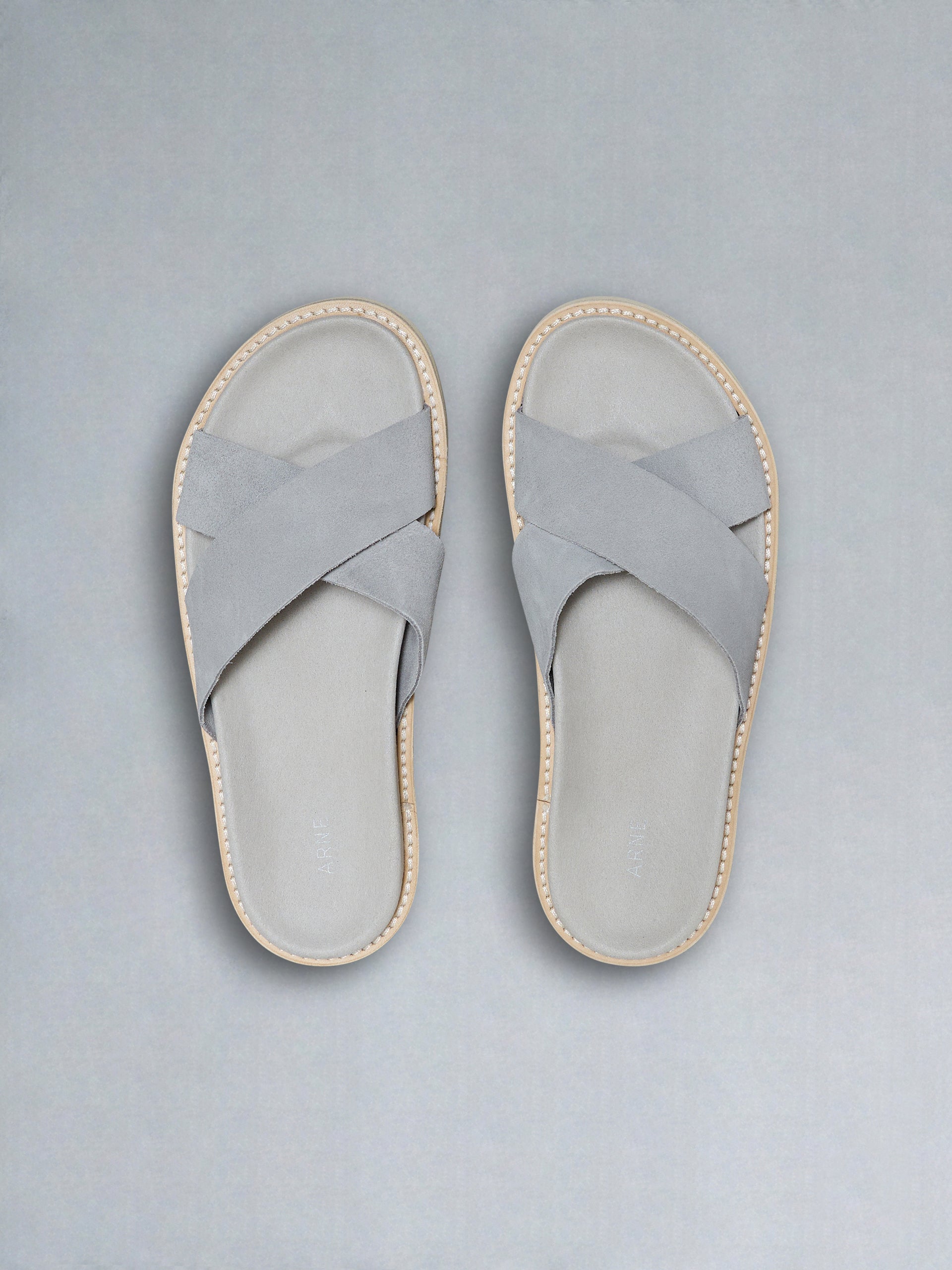Suede Crossover Slides in Grey