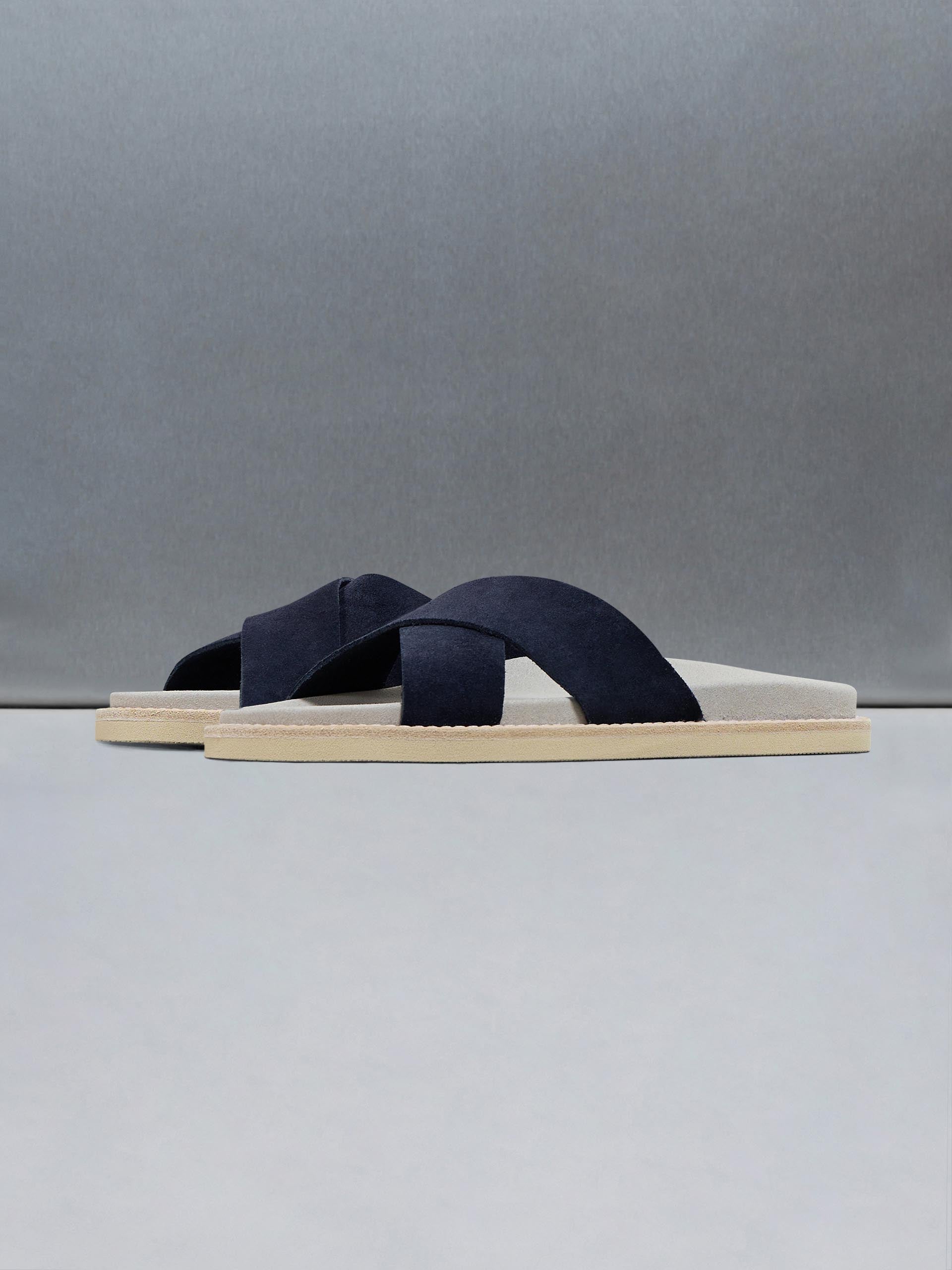 Suede Crossover Slides in Navy