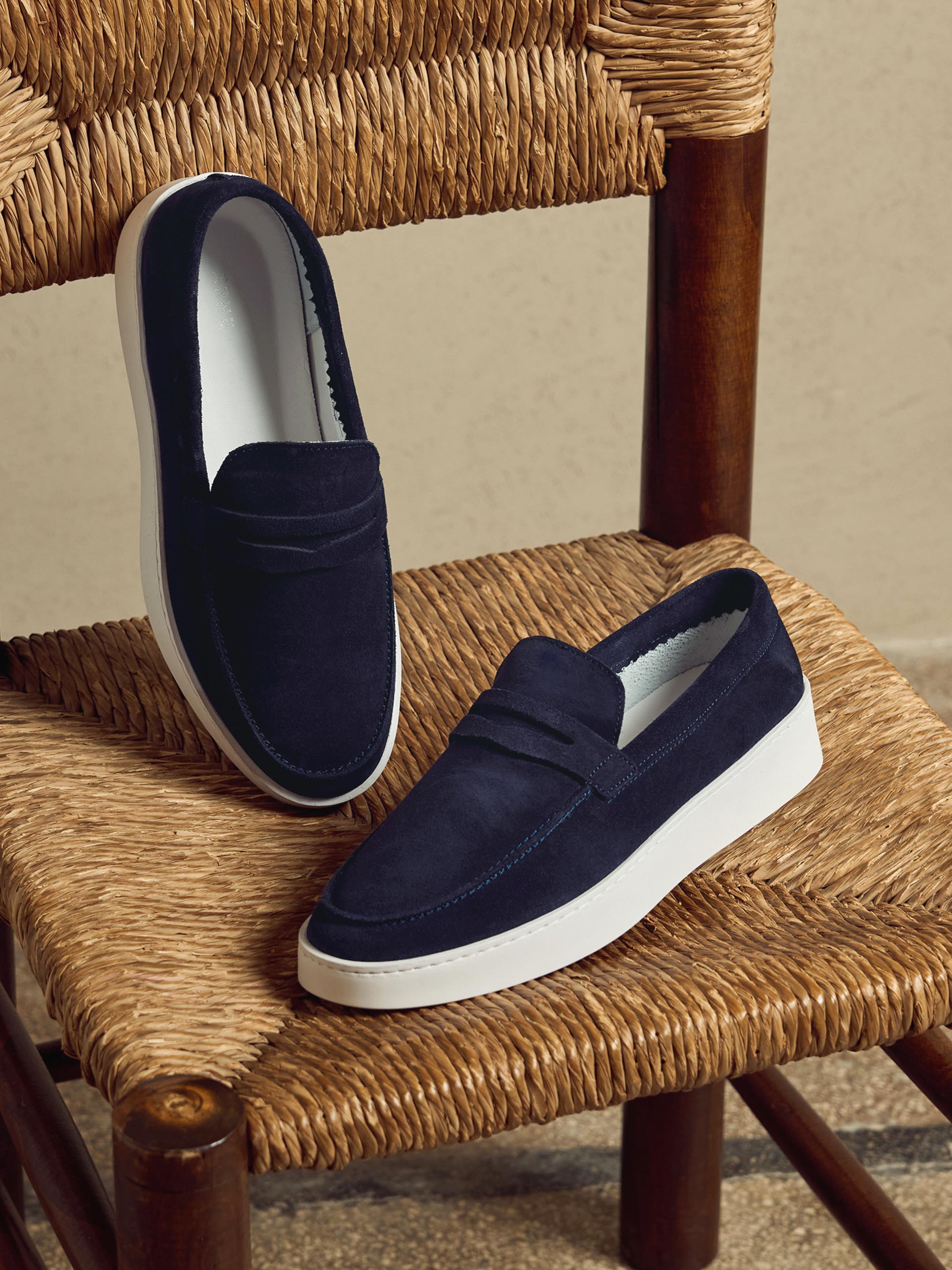 Suede Strap Loafers in Navy