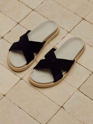 Suede Crossover Slides in Black