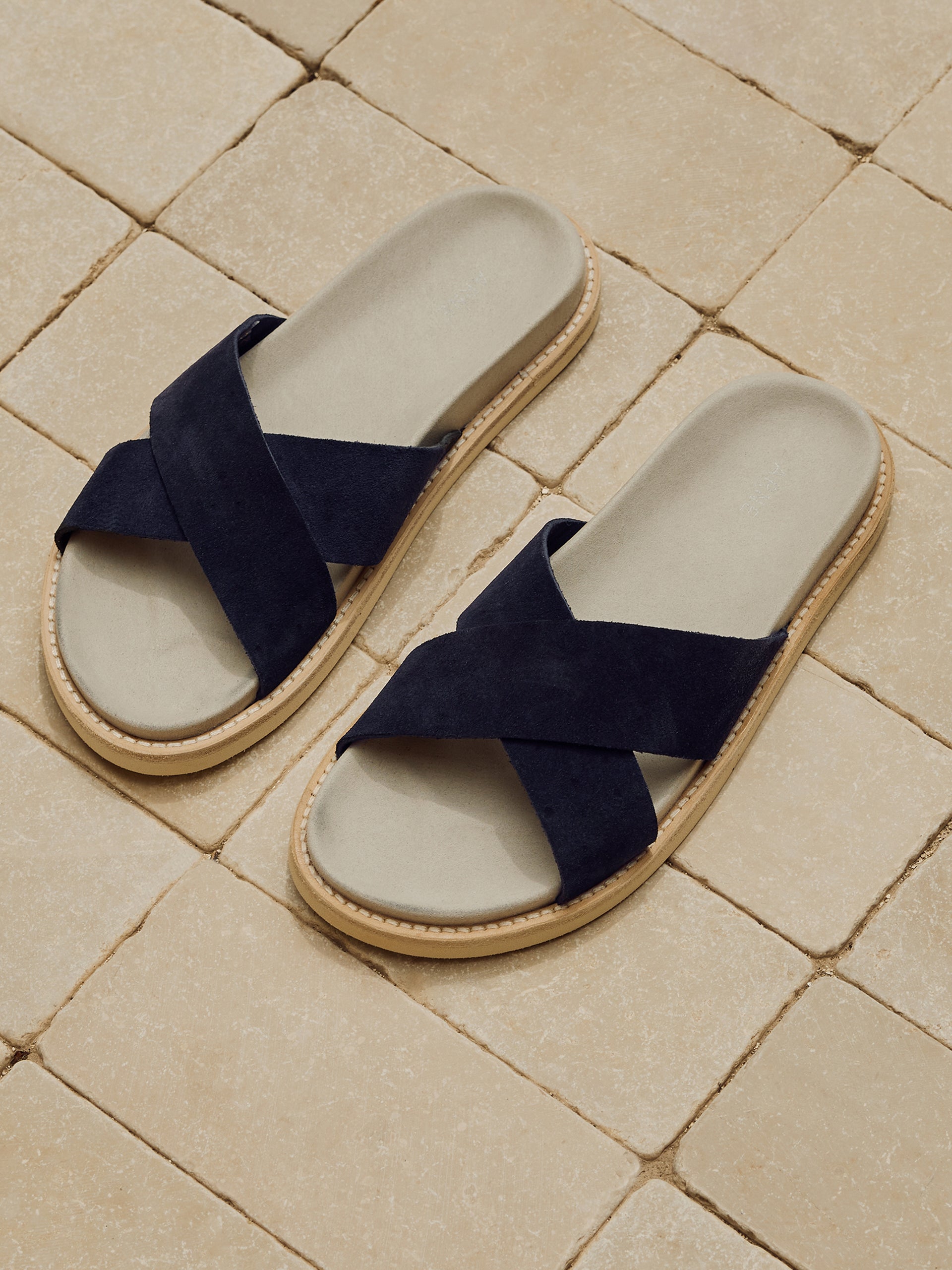 Suede Crossover Slides in Navy
