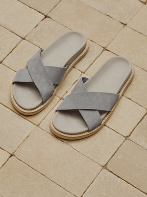 Suede Crossover Slides in Grey