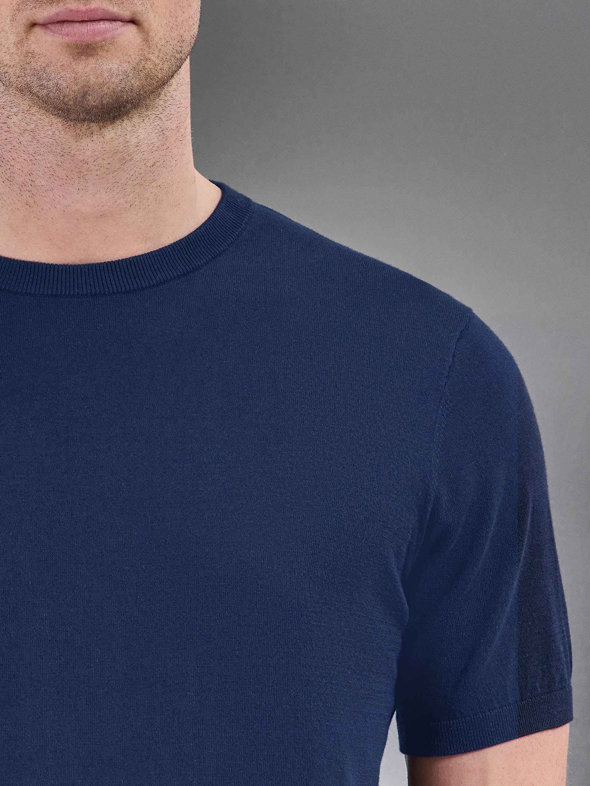 Summer Cotton Knitted T-Shirt in Navy