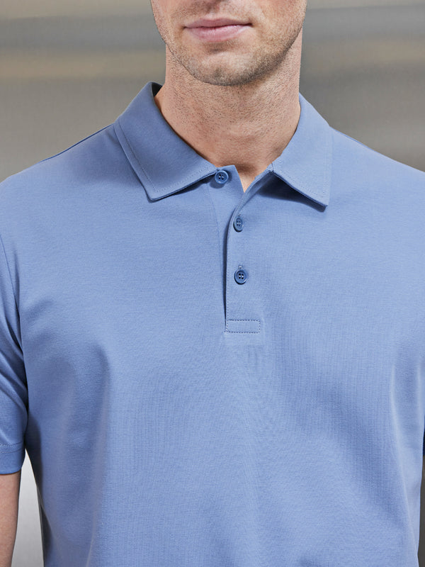 Mercerised Supima Cotton Button Polo Shirt in Dove Blue