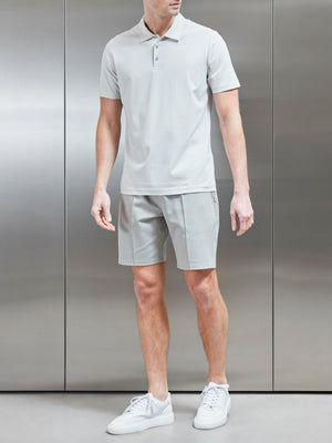 Mercerised Supima Cotton Button Polo Shirt in Mid Grey