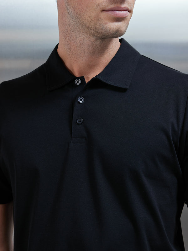 Mercerised Supima Cotton Button Polo Shirt in Black