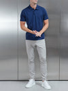 Mercerised Supima Cotton Button Polo Shirt in Navy