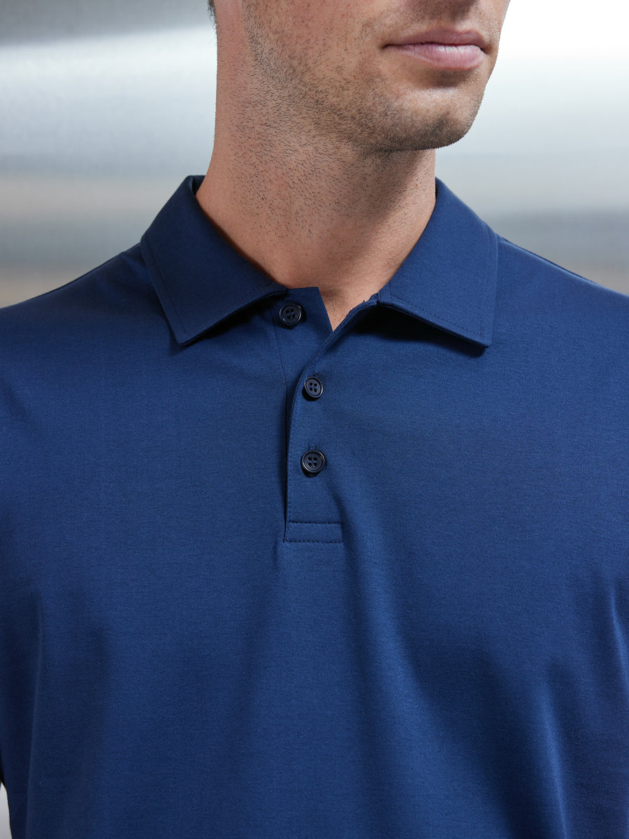 Mercerised Supima Cotton Button Polo Shirt in Navy