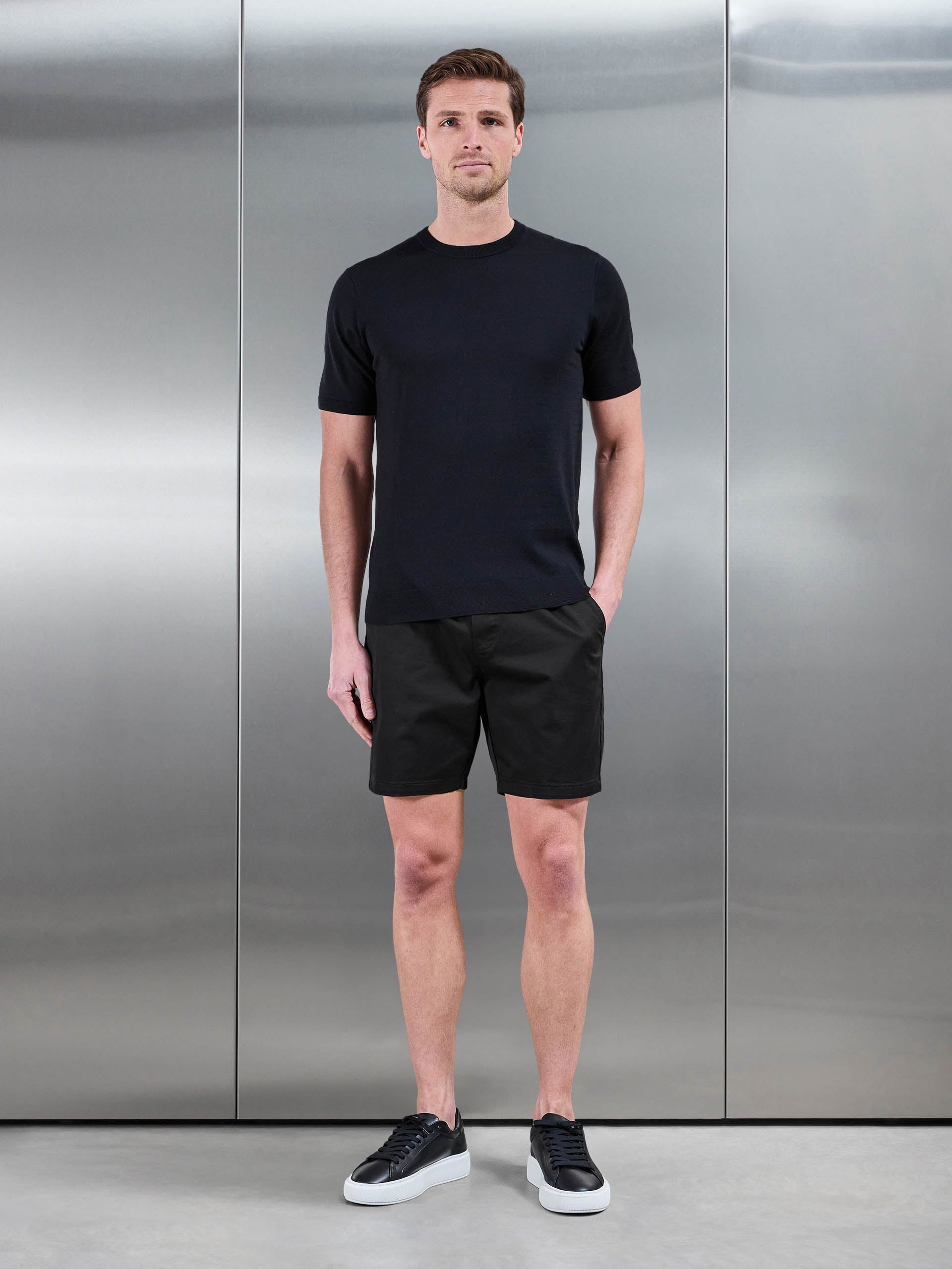 Tailored Chino Drawstring Short in Black