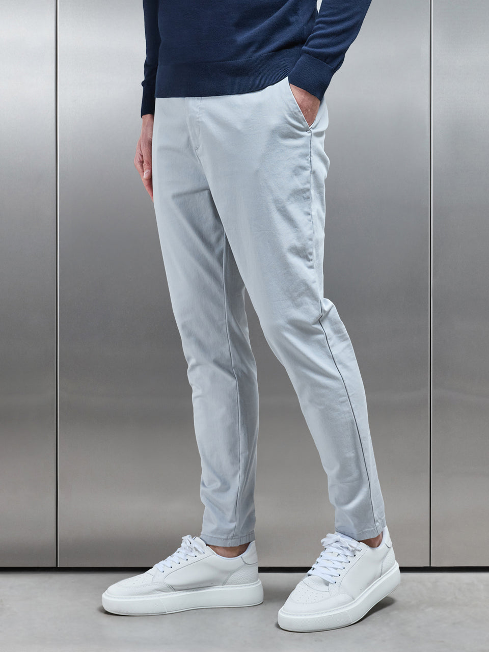 Tailored Chino Trouser in Mid Grey