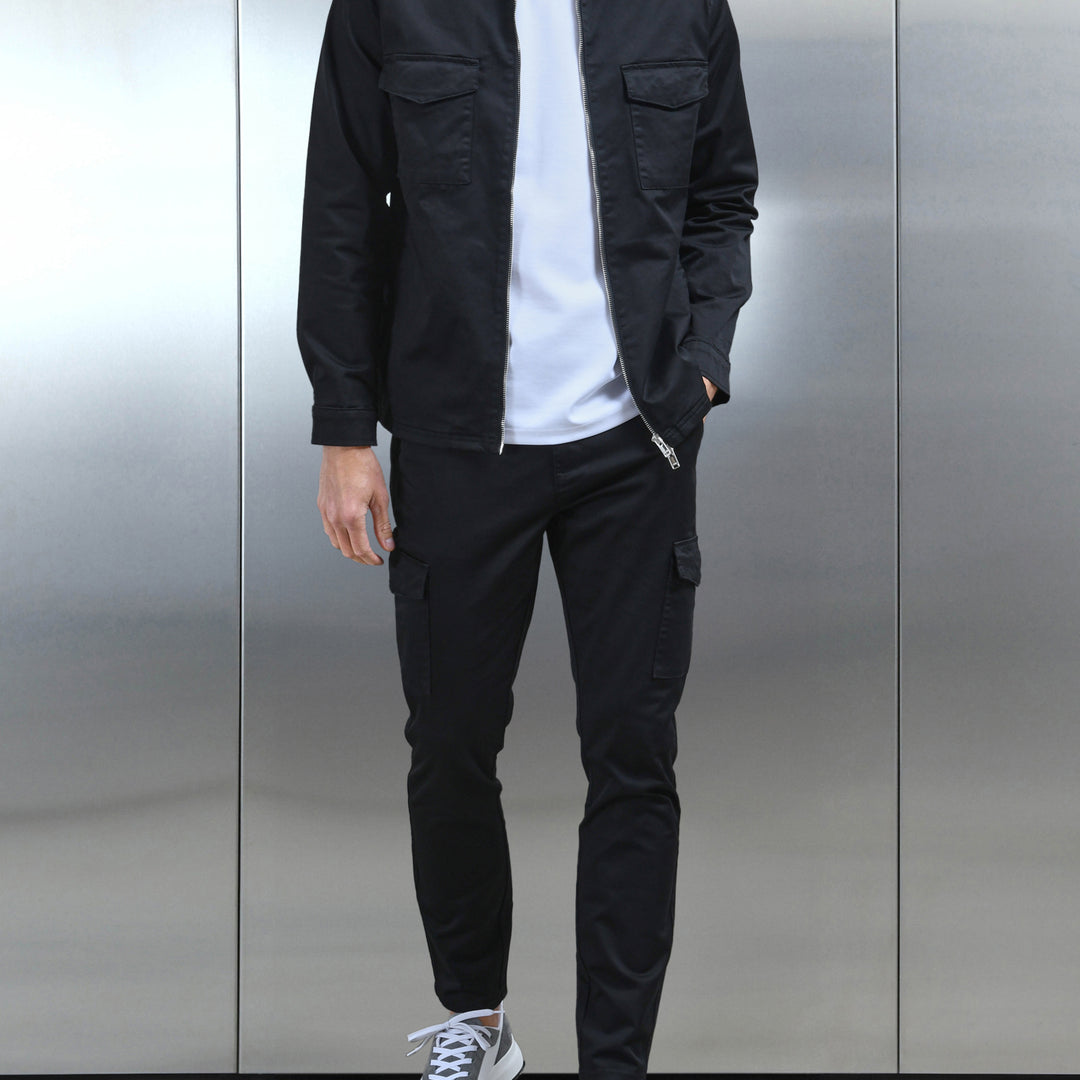 Tailored Cotton Cargo Pant in Black