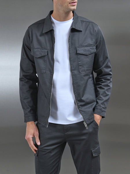 Tailored Cotton Cargo Jacket in Grey
