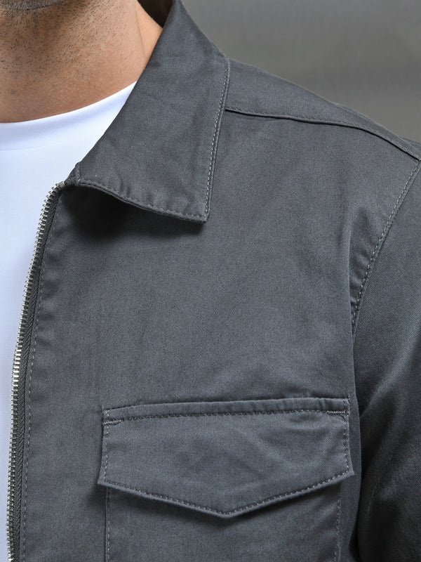 Tailored Cotton Cargo Jacket in Grey