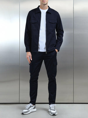 Tailored Cotton Cargo Jacket in Navy