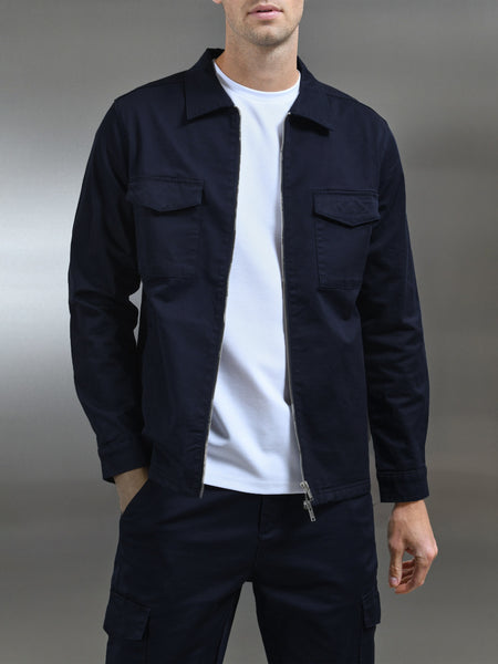 Tailored Cotton Cargo Jacket in Navy