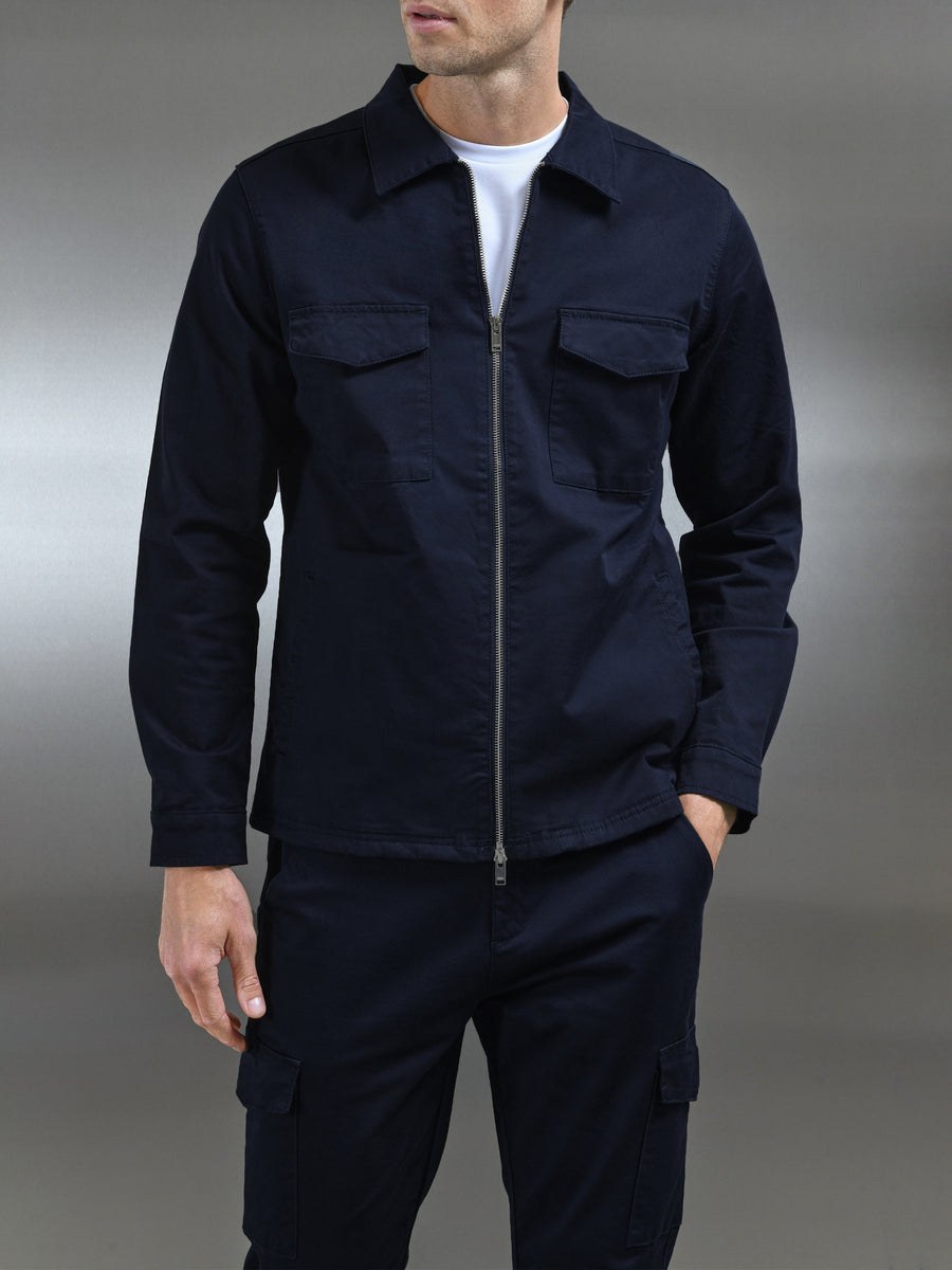 Tailored Cotton Cargo Jacket in Navy