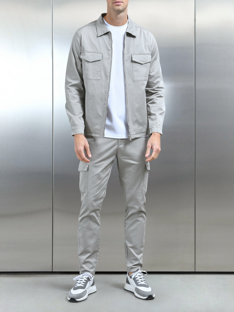 Tailored Cotton Cargo Jacket in Stone