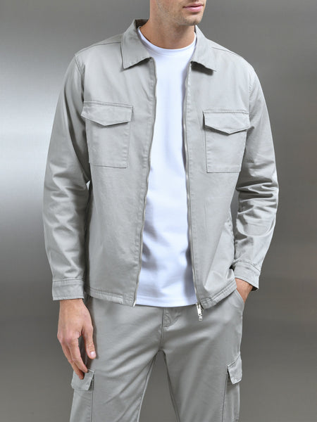 Tailored Cotton Cargo Jacket in Stone