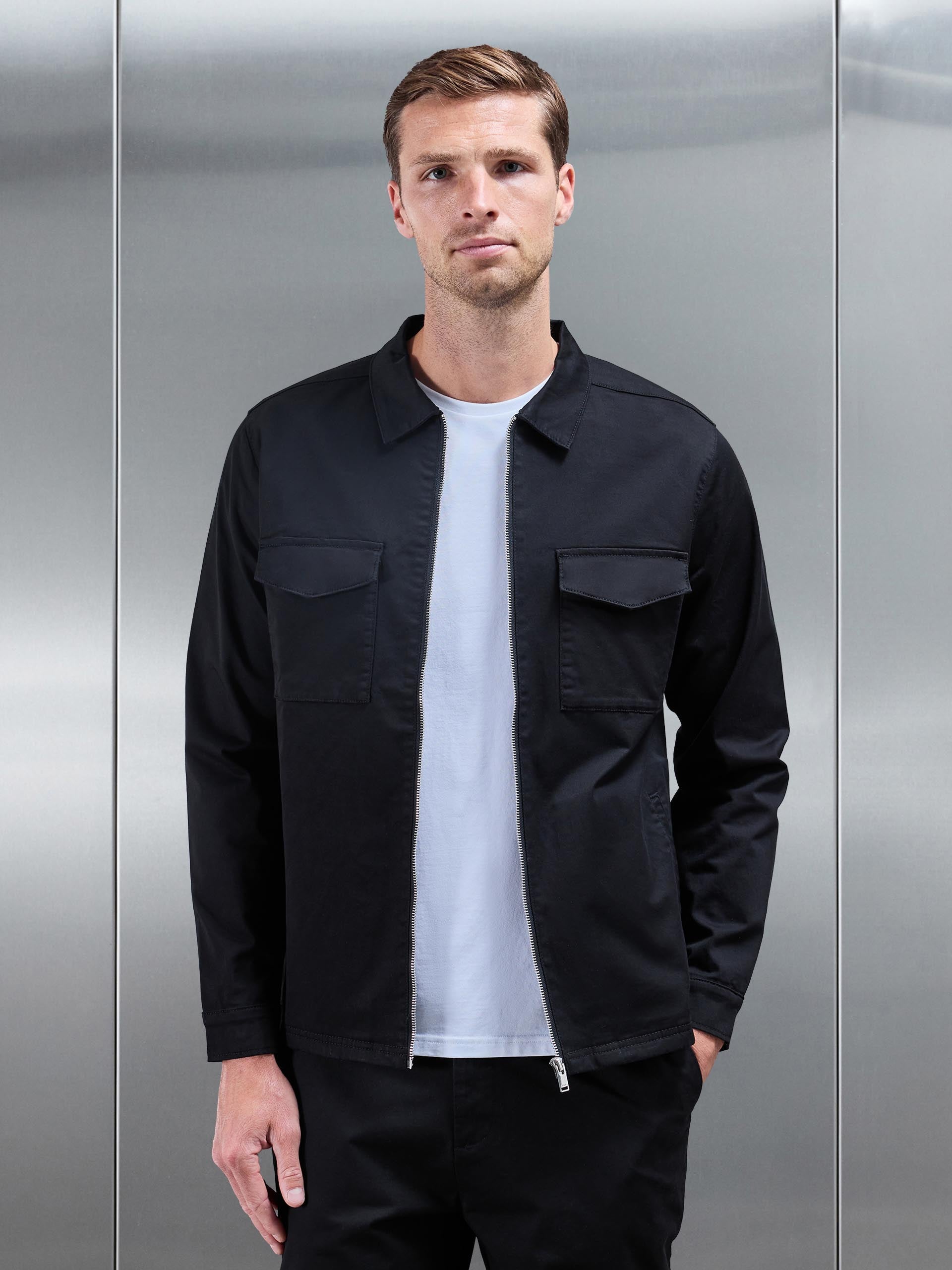 Tailored Cotton Cargo Jacket in Black