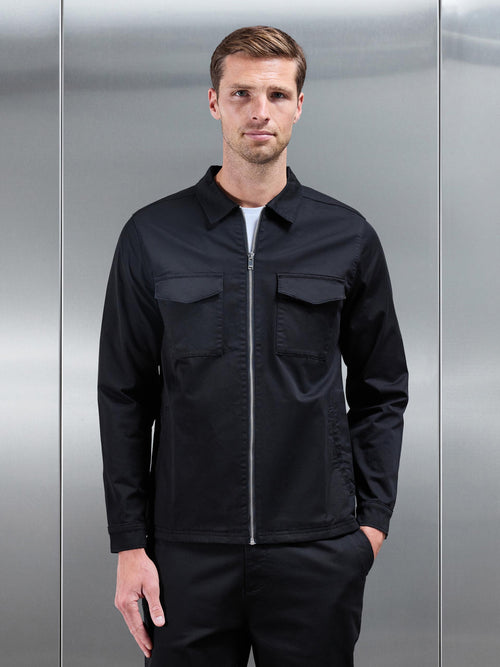 Tailored Cotton Cargo Jacket in Black