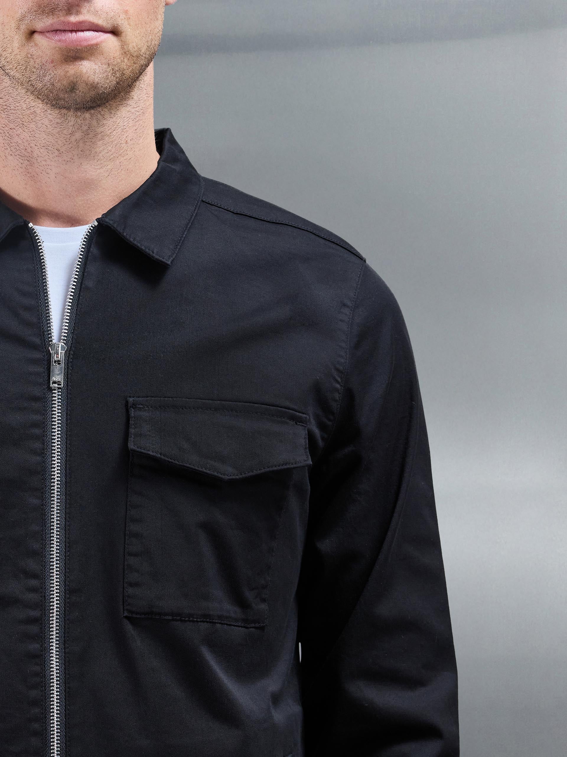 Tailored Cotton Cargo Jacket in Black