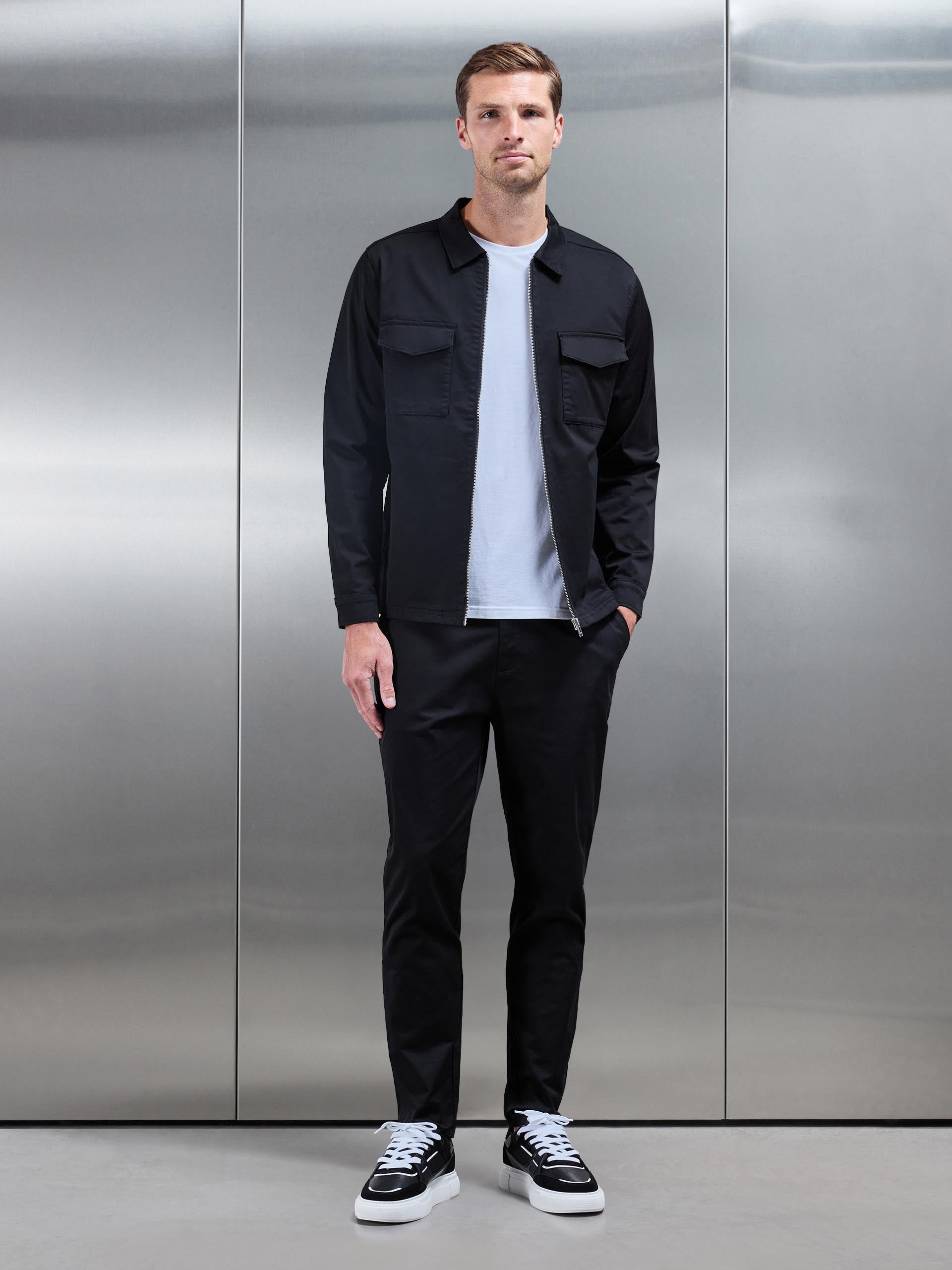 Tailored Cotton Cargo Jacket in Black