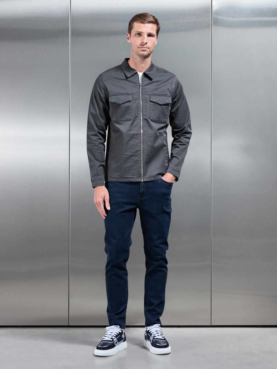 Tailored Cotton Cargo Jacket in Grey