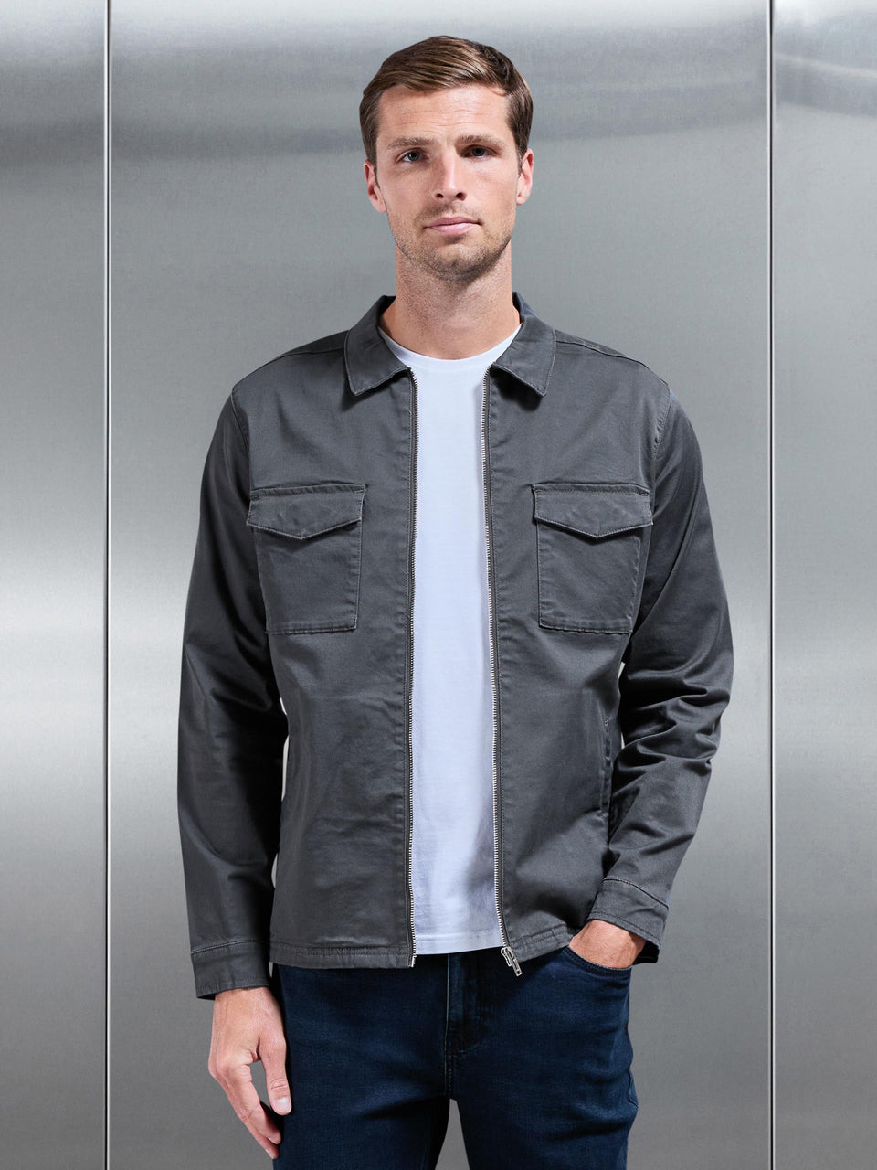 Tailored Cotton Cargo Jacket in Grey