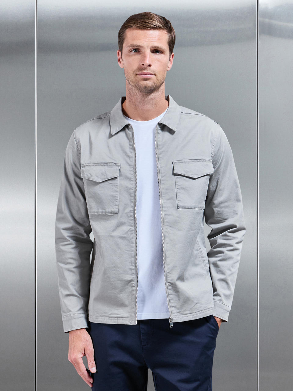 Tailored Cotton Cargo Jacket in Stone