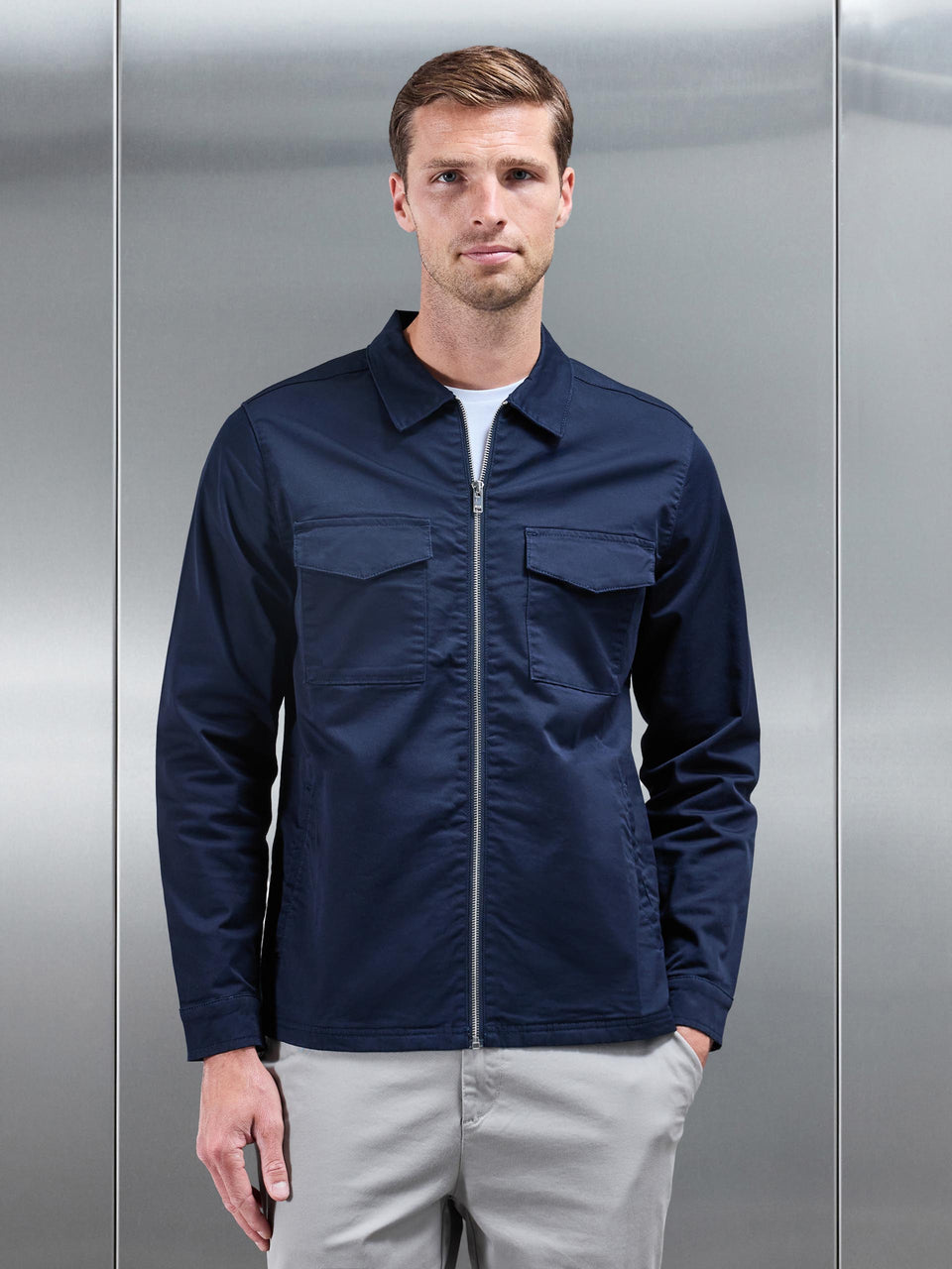 Tailored Cotton Cargo Jacket in Navy