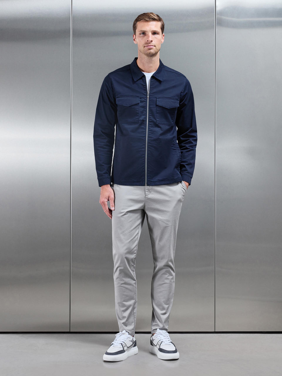 Tailored Cotton Cargo Jacket in Navy