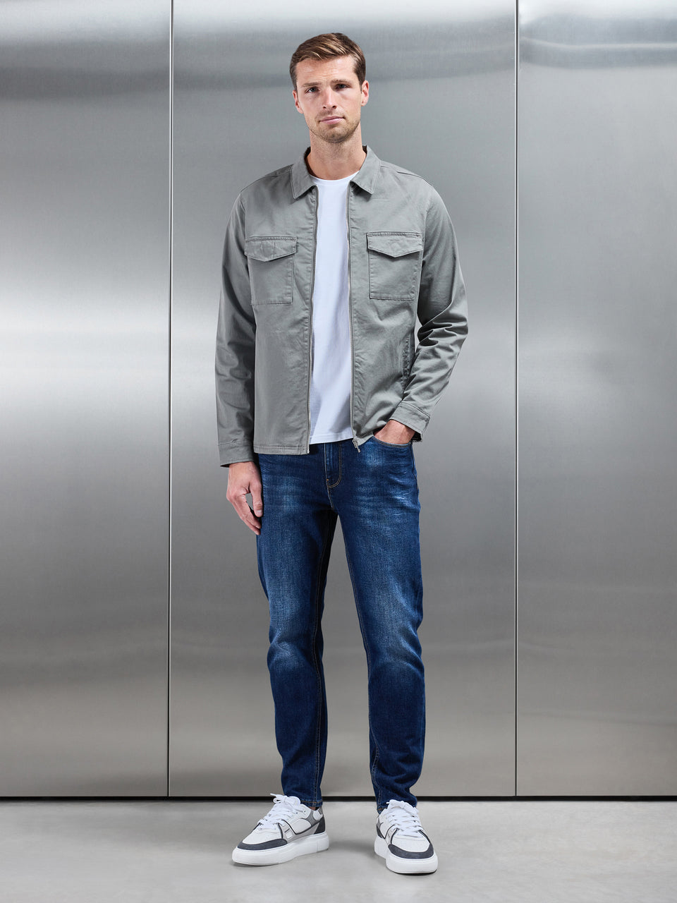 Tailored Cotton Cargo Jacket in Olive
