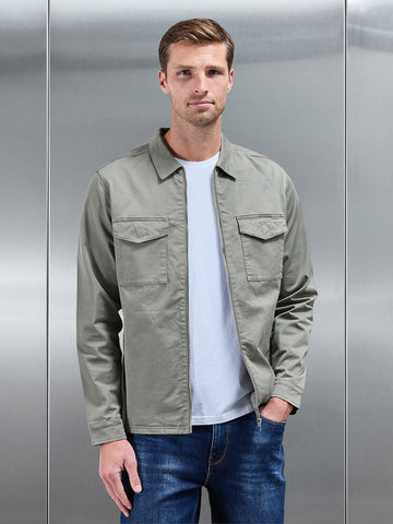 Tailored Cotton Cargo Jacket in Olive