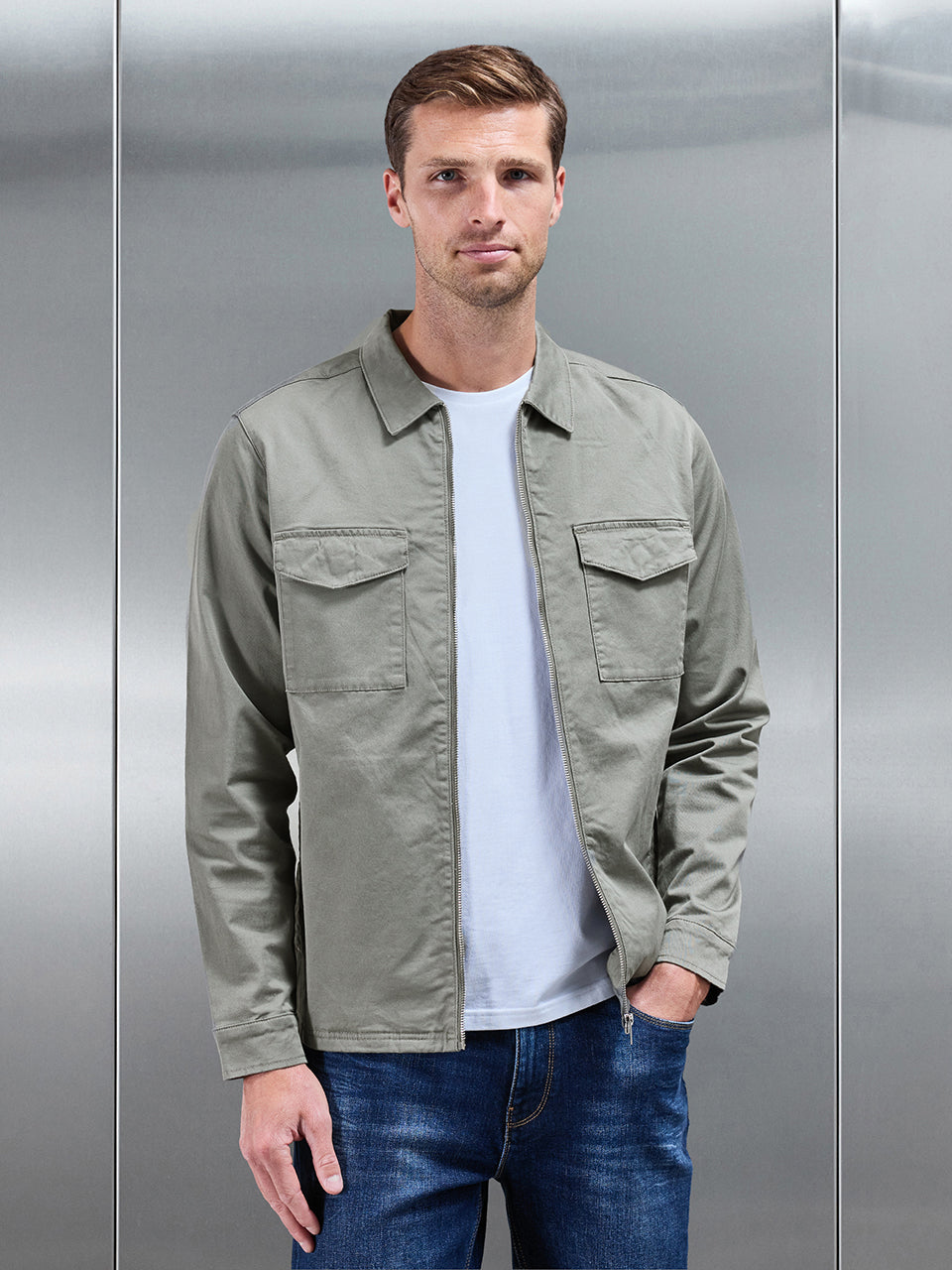 Tailored Cotton Cargo Jacket in Olive