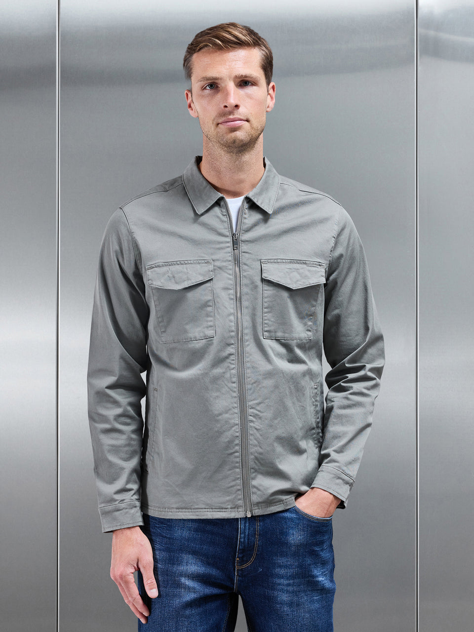 Tailored Cotton Cargo Jacket in Olive