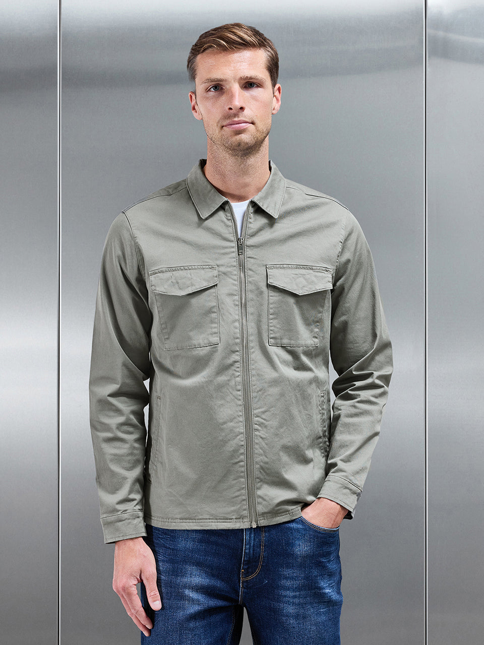 Tailored Cotton Cargo Jacket in Olive