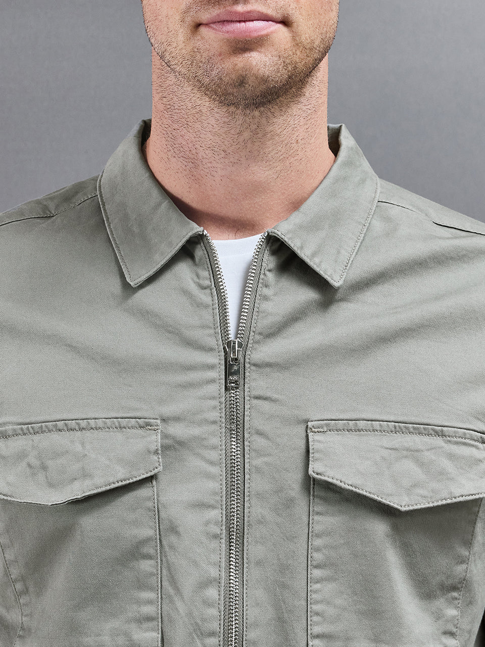 Tailored Cotton Cargo Jacket in Olive
