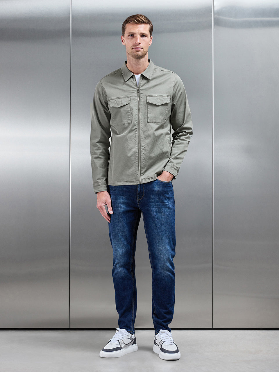 Tailored Cotton Cargo Jacket in Olive