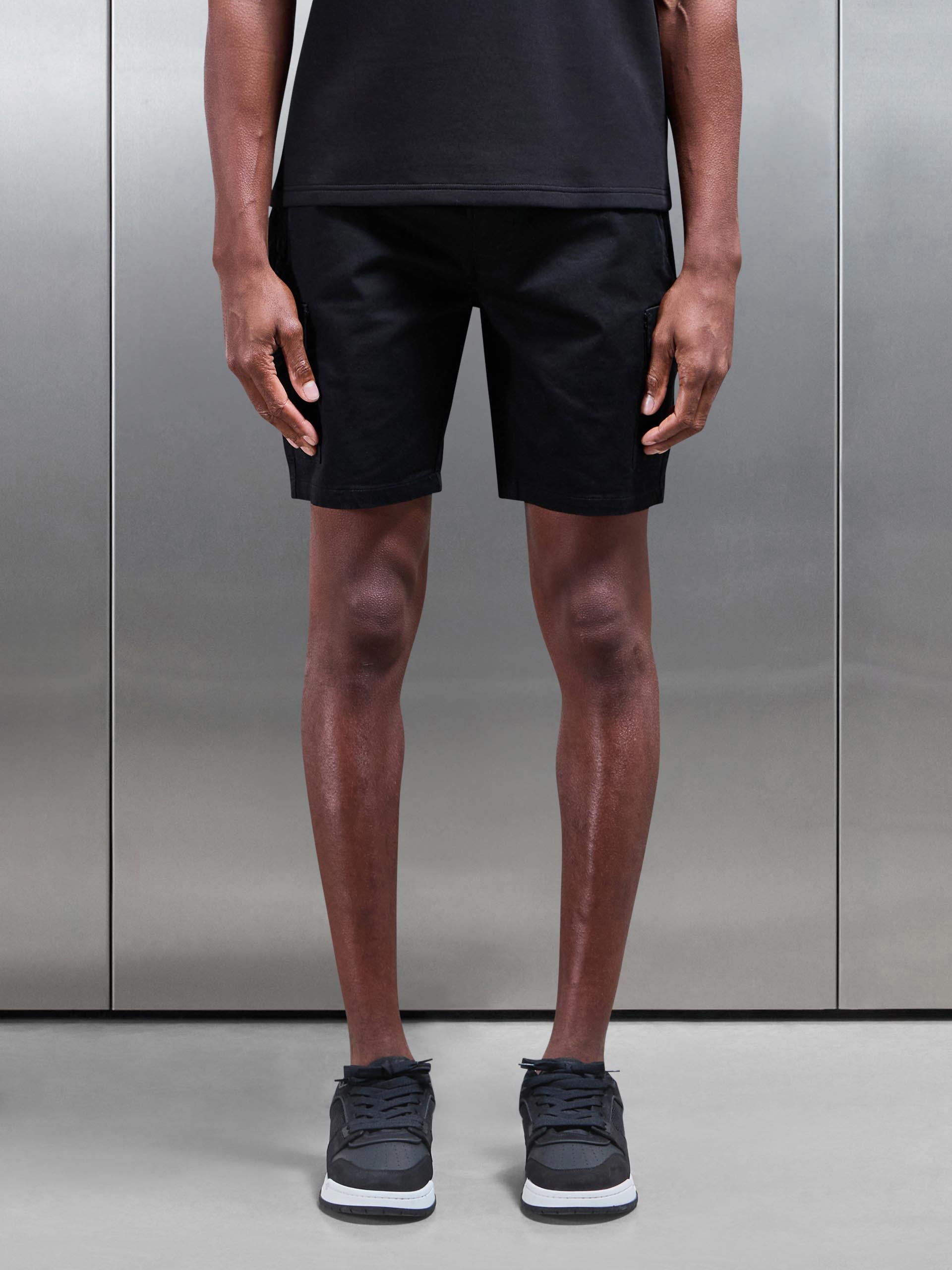 Tailored Drawstring Cargo Short in Black