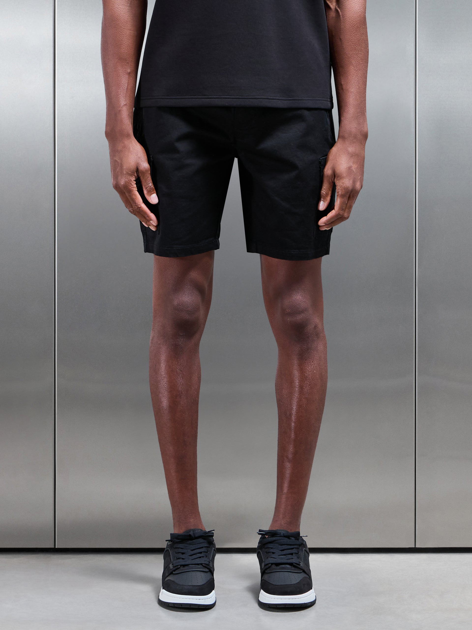 Tailored Drawstring Cargo Short in Black