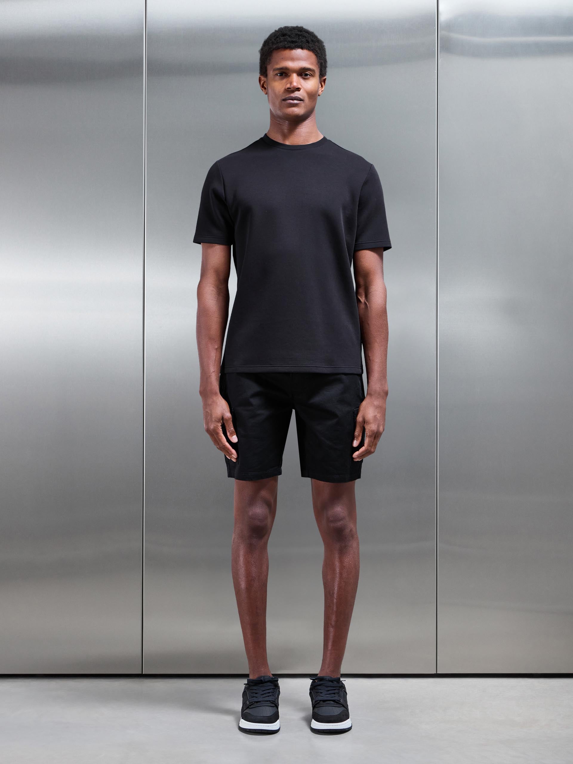 Tailored Drawstring Cargo Short in Black