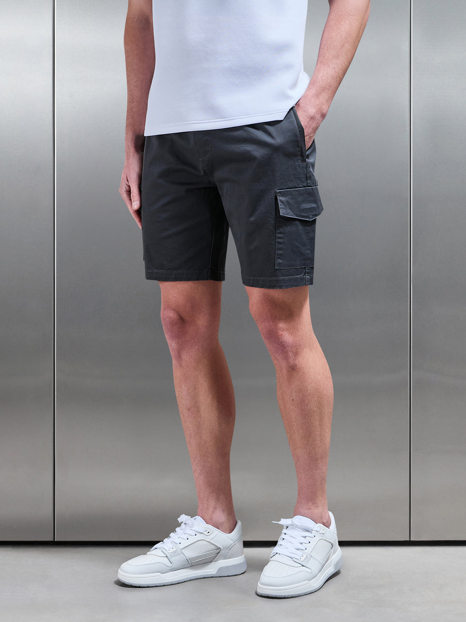 Tailored Drawstring Cargo Short in Grey