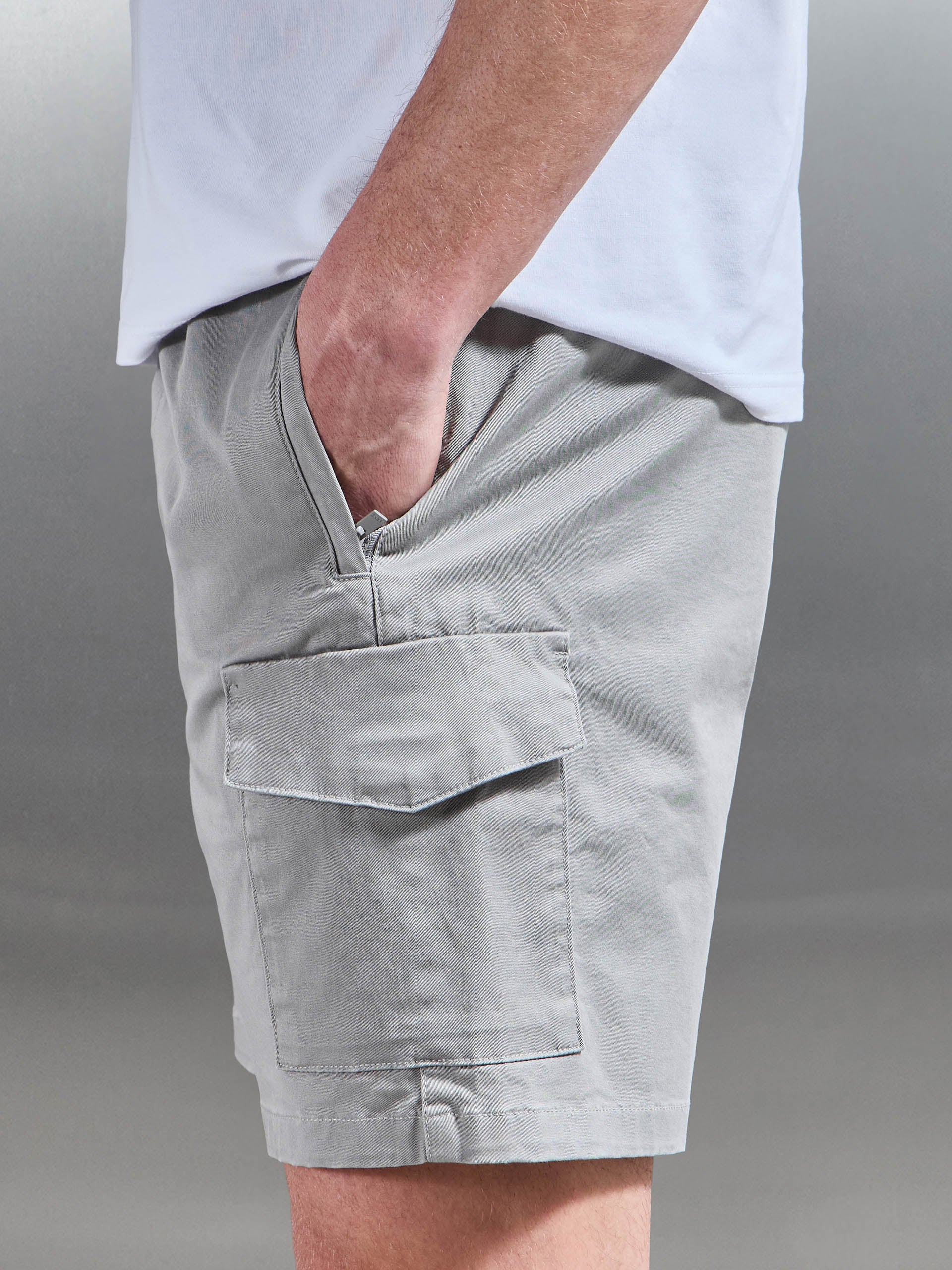 Tailored Drawstring Cargo Short in Stone
