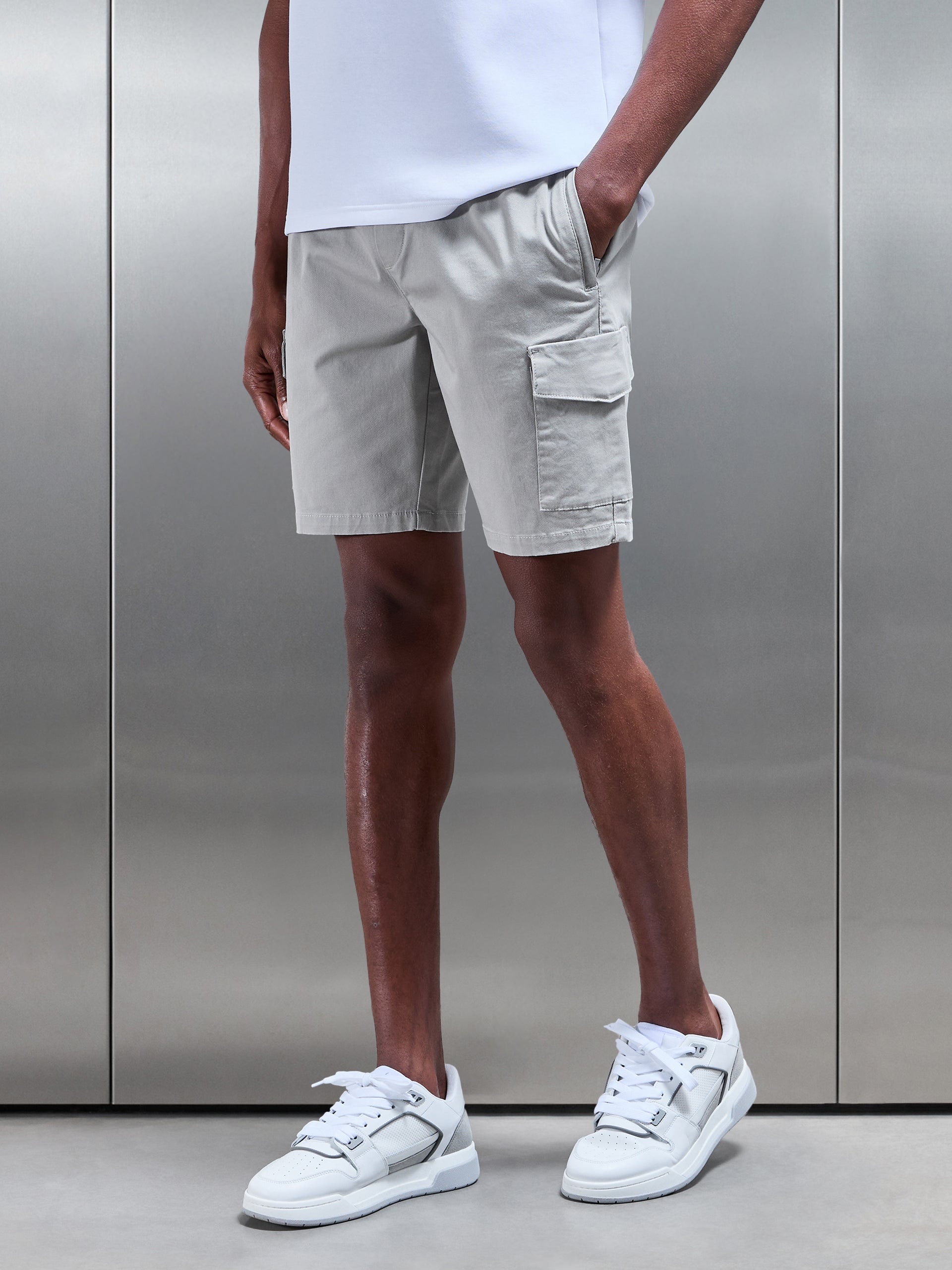 Tailored Drawstring Cargo Short in Stone