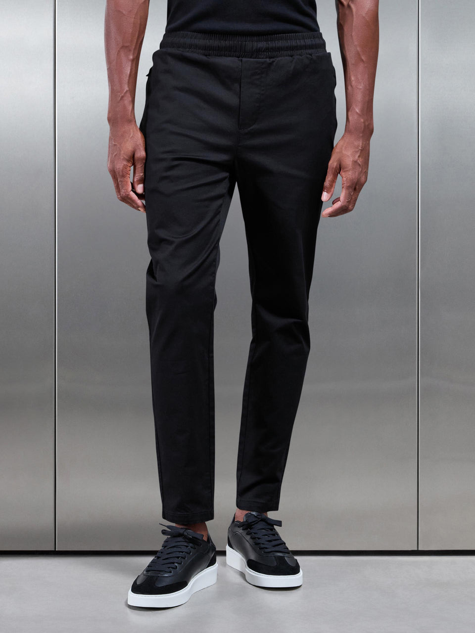 Tailored Drawstring Chino Trouser in Black