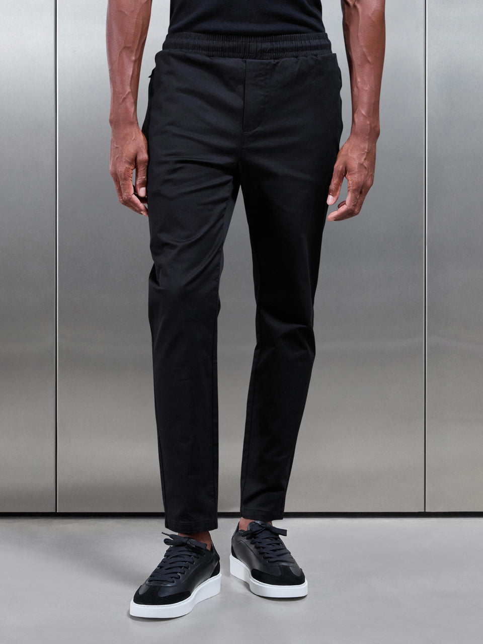 Tailored Drawstring Chino Trouser in Black