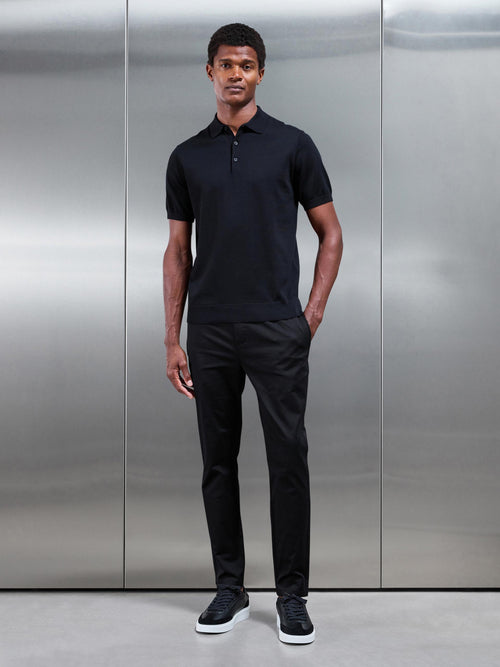 Tailored Drawstring Chino Trouser in Black