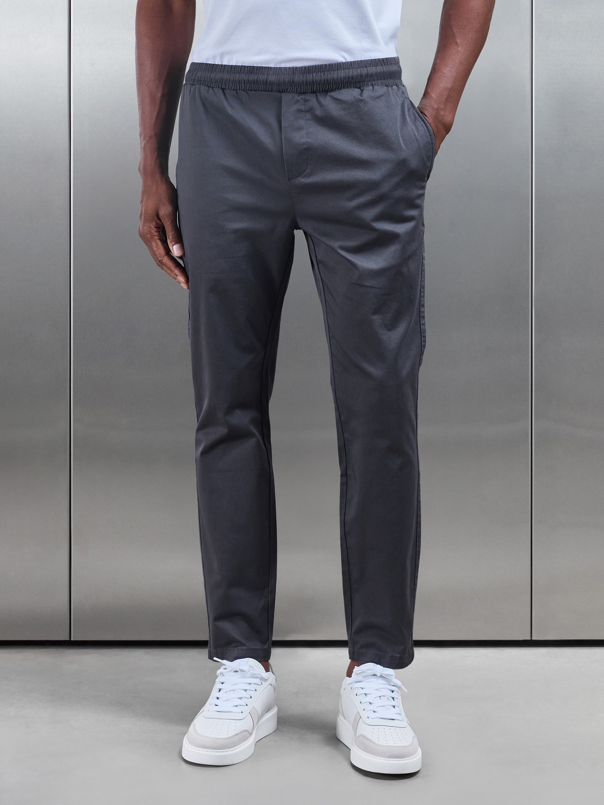 Tailored Drawstring Chino Trouser in Grey